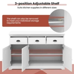 Costway 3 Drawers Sideboard Buffet Cabinet Console Table Kitchen Storage Cupboard White -Costway GUEST 844d1afd 97fe 4733 8cc6 d193a894a3c4