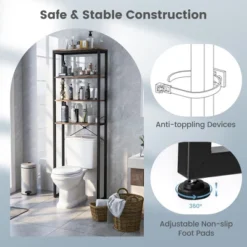 Costway 4-Tier Over The Toilet Storage Rack Freestanding Bathroom Organizer Rustic Brown -Costway GUEST 8455ec2f a997 4bb4 ac57 61f02b1a8fd9