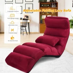 Costway Folding Lazy Sofa Chair Stylish Sofa Couch Bed Lounge Chair W/Pillow Burgundy -Costway GUEST 84da9d3f eeb9 41b0 a7b6 ae8184ab0663