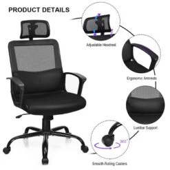 Costway Mesh Office Chair High Back Ergonomic Swivel Chair W/ Lumbar Support & Headrest -Costway GUEST 84e06062 233c 40d7 920e 208fa31f51d3