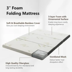 Costway Queen 3''Tri-fold Memory Foam Floor Mattress Topper Portable W/ Carrying Bag -Costway GUEST 84e0c170 d0ac 43e6 b396 d2992fd15ffa