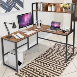 Costway Industrial L-Shaped Desk W/Hutch Bookshelf 55'' Corner Computer Desk Gaming Table 14 Costway Industrial L-Shaped Desk W/Hutch Bookshelf 55'' Corner Computer Desk Gaming Table -Costway GUEST 84ed7924 01a8 438f bb0e bab8562da4b1