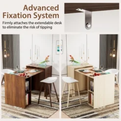 Costway Extendable Computer Desk Reversible Study Writing Desk W/ Mobile Shelves Natural/Brown -Costway GUEST 852c3622 6219 4062 8e56 4da48cdd0a66