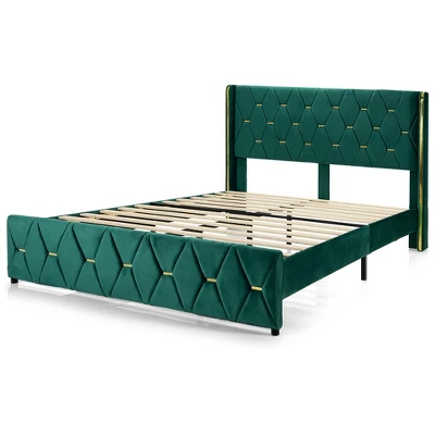 Costway Upholstered Platform Bed Frame Adjustable Headboard Footboard Modern Green 12 Costway Upholstered Platform Bed Frame Adjustable Headboard Footboard Modern Green - Image 10