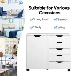 Costway 5-Drawer Dresser Chest Mobile Storage Cabinet W/Door, Printer Stand Home Office -Costway GUEST 8542a025 37d4 49c5 b452 710747b8b827