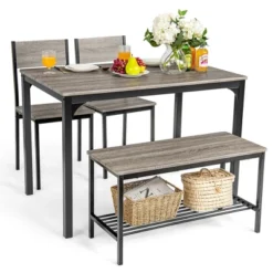 Costway 4pcs Dining Table Set Rustic Desk 2 Chairs & Bench W/ Storage Rack -Costway GUEST 858b3e3e 8e67 4638 b0e4 022c5c02d9da