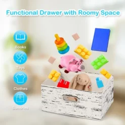 Chest W/3 Fabric Drawers Vintage Wood Frame End Table Side Sofa Table Nightstand -Costway GUEST 858d1e60 b2b2 4d4b 87ed 410eb96ecbea