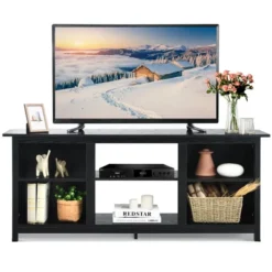 Costway TV Stand 58 Inch Entertainment Media Console Center Up To 65 Inch Coffee Or Black With 2 Tiers -Costway GUEST 859a8a43 5201 4667 b54f de35872db632