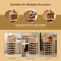 Costway 20-Bottle Bamboo Wine Rack Cabinet Freestanding Display Shelf W/ Glass Hanger -Costway GUEST 859e920d fc4c 48fb 83ff 8f6498b460a5
