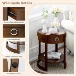 Costway Side End Table With Drawer Storage Shelf Classic Accents Nightstand Walnut Elliptical 17 Costway Side End Table With Drawer Storage Shelf Classic Accents Nightstand Walnut Elliptical -Costway GUEST 85d13506 312e 4588 add1 08221794a66b