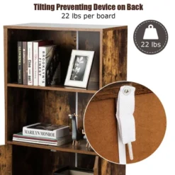 Costway 2-Tier Retro Bookcase Bookshelf W/3 Compartment&2 Doors Industrial Cabinet -Costway GUEST 85f6f6f0 b4c5 49d8 a267 f3012118a21b