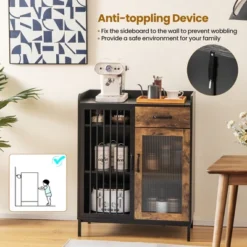 Costway Kitchen Sideboard Buffet Bar Cabinet Accent Cupboard With Metal Glass Door & Drawer -Costway GUEST 86458be7 b121 4595 aebf f867660bdea2