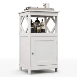 Costway Bathroom Floor Cabinet Side Storage Organizer With Open Shelf & Single Door Grey/White -Costway GUEST 86740943 e358 4608 bd67 ed57371f205a
