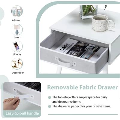 Costway Set Of 2 Mid-Century Nightstand End Accent Bedside Table W/ Drawer Rustic WhiteBrown 8 Costway Set Of 2 Mid-Century Nightstand End Accent Bedside Table W/ Drawer Rustic WhiteBrown - Image 6