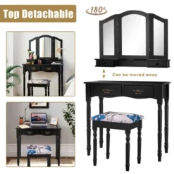 Costway Black Tri Folding Mirror Vanity Makeup Table Stool 4 Drawers -Costway GUEST 870c8eff e576 492a 948a f51e2b84d167