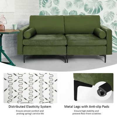 Costway Modern Loveseat 2-Seat Sofa Couch W/ 2 Bolsters & Side Storage Pocket Army Green 8 Costway Modern Loveseat 2-Seat Sofa Couch W/ 2 Bolsters & Side Storage Pocket Army Green - Image 6