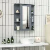 Costway Bathroom Cabinet Medicine Cabinet Single Door Shelves Wall Mount Cabinet W/ Mirror Gray