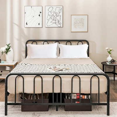 Costway Stylish Queen Size Metal Bed Frame Platform Bed Base W/ Headboard & Footboard 6 Costway Stylish Queen Size Metal Bed Frame Platform Bed Base W/ Headboard & Footboard - Image 4
