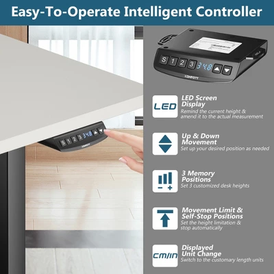 Costway Electric Adjustable Standing Up Desk Frame Dual Motor W/Controller WhiteBlackGrey 8 Costway Electric Adjustable Standing Up Desk Frame Dual Motor W/Controller WhiteBlackGrey - Image 6