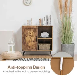 Costway Mid-century Storage Door Cabinet Cupboard W/4 Legs Adjustable Shelf Rustic Brown -Costway GUEST 87634d54 7379 42fb b8aa a003c945a031