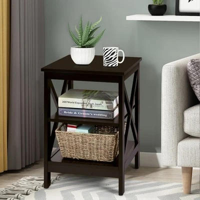 Costway 2 PCS 3-Tier Nightstand End Table X Design Storage Display Shelf Living Room 6 Costway 2 PCS 3-Tier Nightstand End Table X Design Storage Display Shelf Living Room - Image 4
