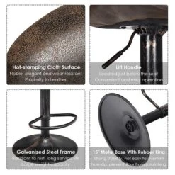 Costway Set Of 4 Adjustable Retro Swivel Bar Stools W/ Backrest & Footrest Brown -Costway GUEST 87b49bf3 307d 44cb b45a be84870dc014