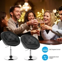 Costway 1PC Accent Chair Adjustable Modern Swivel Round Tufted Back PU Leather Black -Costway GUEST 87d3badf f928 48d1 9182 99fef1c8d9fb