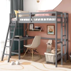 Costway Twin Loft Bed Frame W/Desk Angled And Built-in Ladder Solid Wooden Frame WhiteGreyExpresso -Costway GUEST 87e064b7 3e96 4b60 869d 71df98cc9f1d