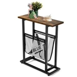Costway Industrial End Side Table Mesh Magazine Holder Nightstand Rustic Brown -Costway GUEST 87e09fee 5e4f 485c 86cd 40c99b2caada