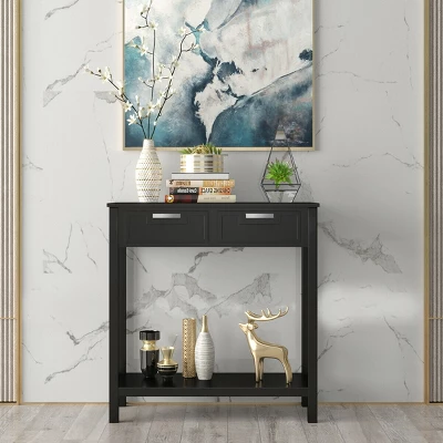 Costway Accent Console Table Entryway Sofa Foyer Table Storage Shelf W/2 Drawers 6 Costway Accent Console Table Entryway Sofa Foyer Table Storage Shelf W/2 Drawers - Image 4