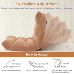 Costway Adjustable 14-Position Floor Chair Folding Lazy Gaming Sofa Chair Cushioned-Tan -Costway GUEST 880467aa 44f7 420f 8275 bdb7210b42fa