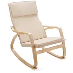 Costway Modern Bentwood Rocking Chair Fabric Upholstered Relax Rocker Lounge Chair GrayBeige -Costway GUEST 882099e7 db5c 4a37 901f 0f76adeb3860
