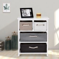 Costway Storage Drawer Unit 4 Woven Basket Cabinet Chest Bedside Table Nightstand 15 Costway Storage Drawer Unit 4 Woven Basket Cabinet Chest Bedside Table Nightstand -Costway GUEST 882d4296 cb77 432a b9ed 6a8a2da31bf6