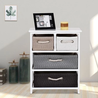 Costway Storage Drawer Unit 4 Woven Basket Cabinet Chest Bedside Table Nightstand 7 Costway Storage Drawer Unit 4 Woven Basket Cabinet Chest Bedside Table Nightstand - Image 5