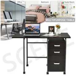 Costway Folding Computer Laptop Desk Wheeled Home Office Furniture W/3 Drawers Brown/Natural -Costway GUEST 8832d6b5 cc90 46e4 b941 326b0f97b465