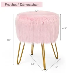 Costway Faux Fur Vanity Chair Makeup Stool Furry Padded Seat Round Ottoman Pink/White -Costway GUEST 88626728 6489 4681 9b19 2de67b8186d7