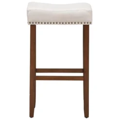 Costway Set Of 4 Nailhead Saddle Bar Stools 29'' Height W/ Fabric Seat & Wood Legs Gray/Beige -Costway GUEST 88705cf3 eb51 4945 b655 acff2888b9cc