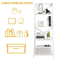 Costway 4-Tier Ladder Shelf Bookshelf Bookcase Storage Display Plant Leaning Shelf White -Costway GUEST 88e94534 e15b 4753 b753 aef53f673460