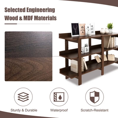 Costway 59'' 3 Tier Console Table With Storage Wooden Sofa Entryway Table Brown Walnut 6 Costway 59'' 3 Tier Console Table With Storage Wooden Sofa Entryway Table Brown Walnut - Image 4