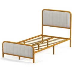 Costway Full Gold Metal Bed Frame Upholstered Platform Bed With Velvet Headboard -Costway GUEST 8904ba95 29c4 4fa2 98fd 6dc4bef8209e