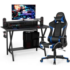 Costway Gaming Computer Desk&Massage Gaming Chair Set W/Monitor Shelf Power Strip 24 Costway Gaming Computer Desk&Massage Gaming Chair Set W/Monitor Shelf Power Strip -Costway GUEST 8911acda 2ff2 4fc8 852d 80503fda97a6