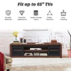 Costway TV Stand Entertainment Center For TV's Up To 65'' With Sliding Mesh Doors Walnut Black -Costway GUEST 8912db69 736b 4dff 89ce 283e8ebdf0fb