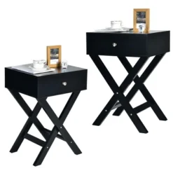 Costway Set Of 2 X-Shaped Nightstand Side End Table Bedside Table W/ Drawer -Costway GUEST 892fc814 3840 460a ac29 bfddfdc7a128