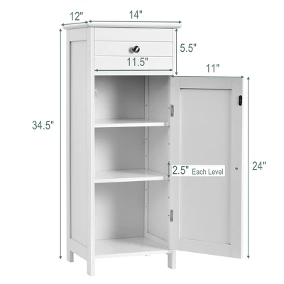 Costway Bathroom Floor Cabinet Wooden Storage Organizer Free-Standing W/ Drawer & Shelf 5 Costway Bathroom Floor Cabinet Wooden Storage Organizer Free-Standing W/ Drawer & Shelf - Image 3