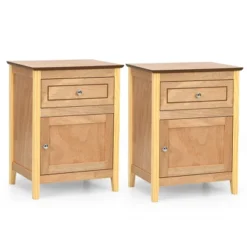 Costway 2PCS Nightstand With Drawer Accent Side End Table Storage Cabinet WhiteNatural -Costway GUEST 895f3d49 1877 49ab 85b6 365dde47b268