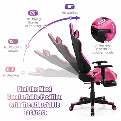 Costway Gaming Chair Massage Reclining Racing Office Computer Chair With Footrest Pink 8 Costway Gaming Chair Massage Reclining Racing Office Computer Chair With Footrest Pink - Image 6