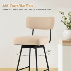 Costway Set Of 4 Swivel Bar Stools Bar Height Upholstered Kitchen Dining Chairs Gray/Beige -Costway GUEST 89a30f7c 701b 434b a3fb 85f4ce38347b
