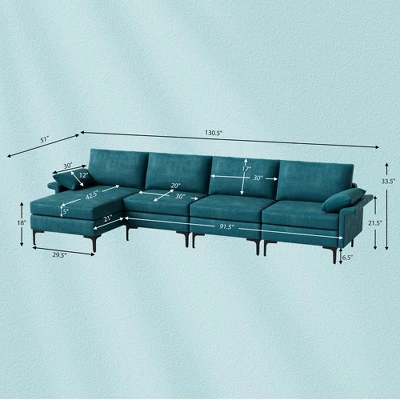 Costway Modern Modular L-shaped Sectional Sofa W/ Reversible Chaise & 4 USB Ports 5 Costway Modern Modular L-shaped Sectional Sofa W/ Reversible Chaise & 4 USB Ports - Image 3