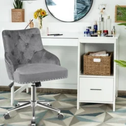 Costway Velvet Office Chair Tufted Upholstered Swivel Computer Desk Chair W/ Nailed Trim 13 Costway Velvet Office Chair Tufted Upholstered Swivel Computer Desk Chair W/ Nailed Trim -Costway GUEST 89c28c0a 64f8 4068 b2b8 a4855e5eaadc