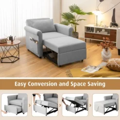 Costway Convertible Sofa Bed 3-in-1 Pull-out Sofa Chair Adjustable Reclining Chair Grey -Costway GUEST 89c976fe 649e 4a46 9cb2 00a1eda11c7c